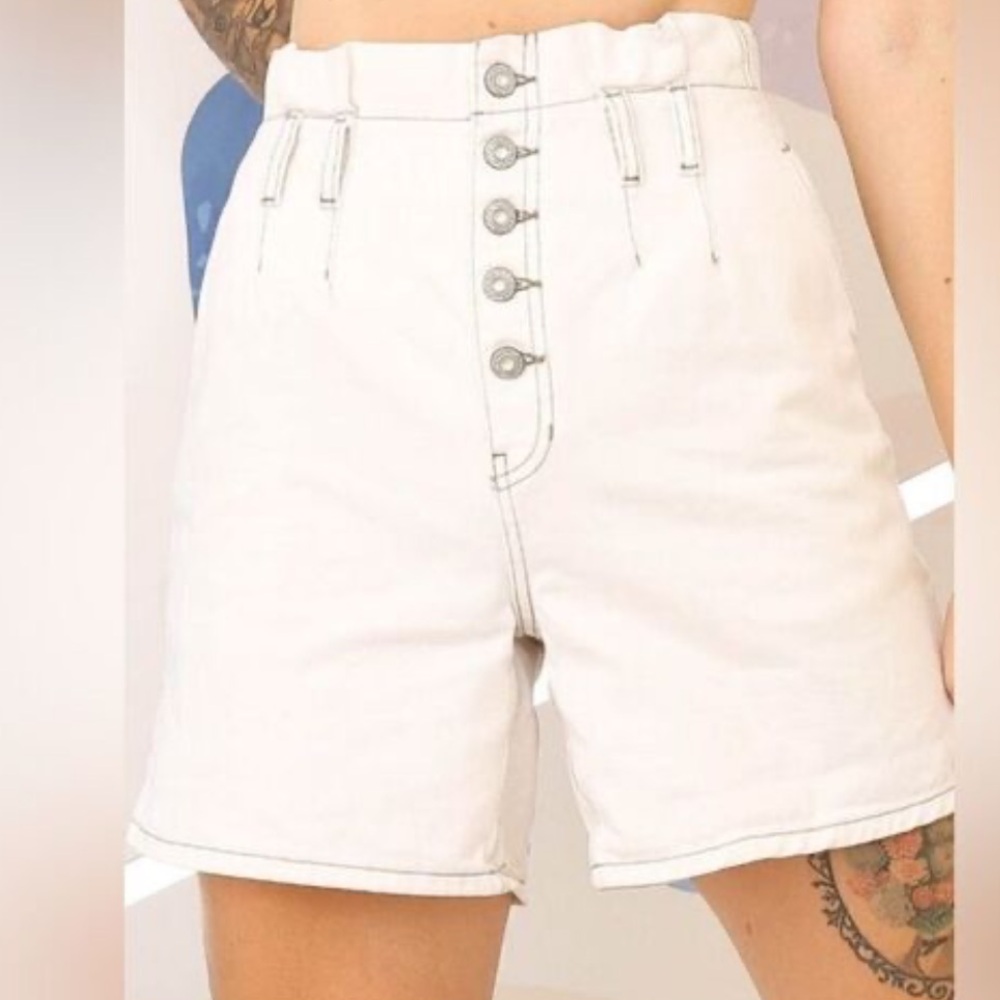 Free People Cindy Utility White Button-Up Shorts